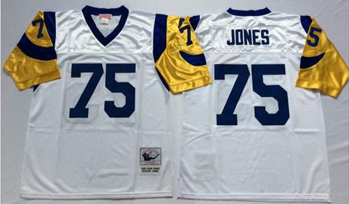 Mitchell And Ness Rams #75 Deacon Jones White Throwback Stitched NFL Jersey - Click Image to Close